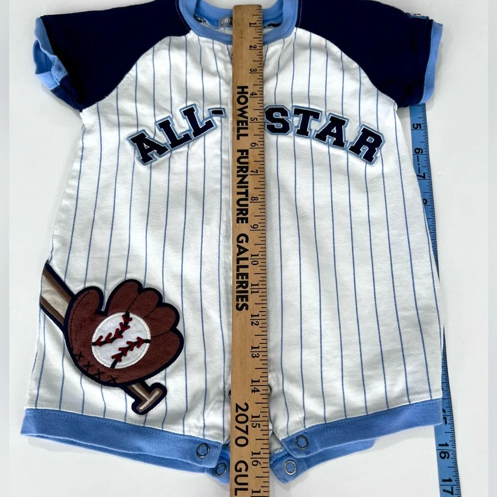 Carters Baby All Star Baseball Romper | Blue Stripe | Snap Front | Infant Outfit
